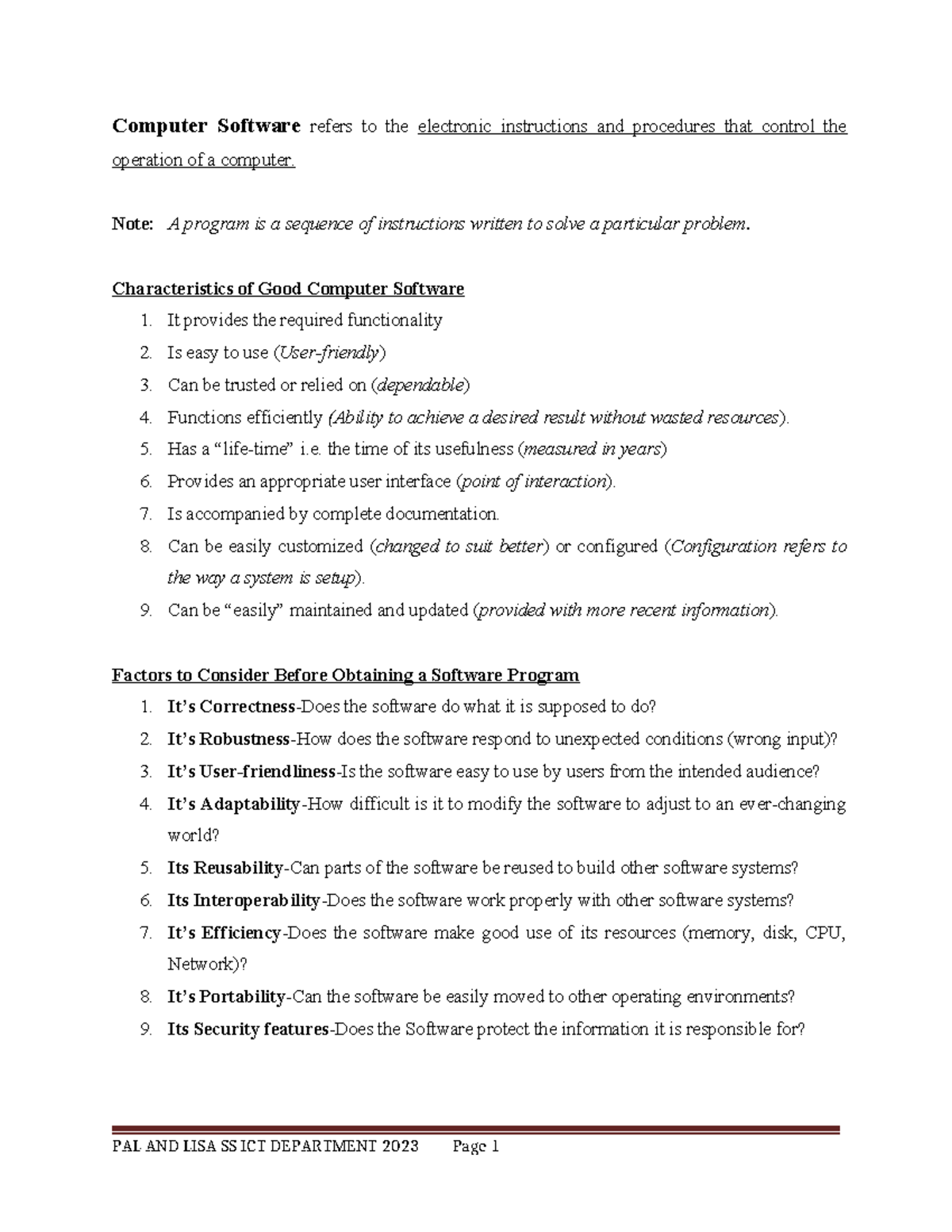 Computer software two - Revision notes - Computer Software refers to ...