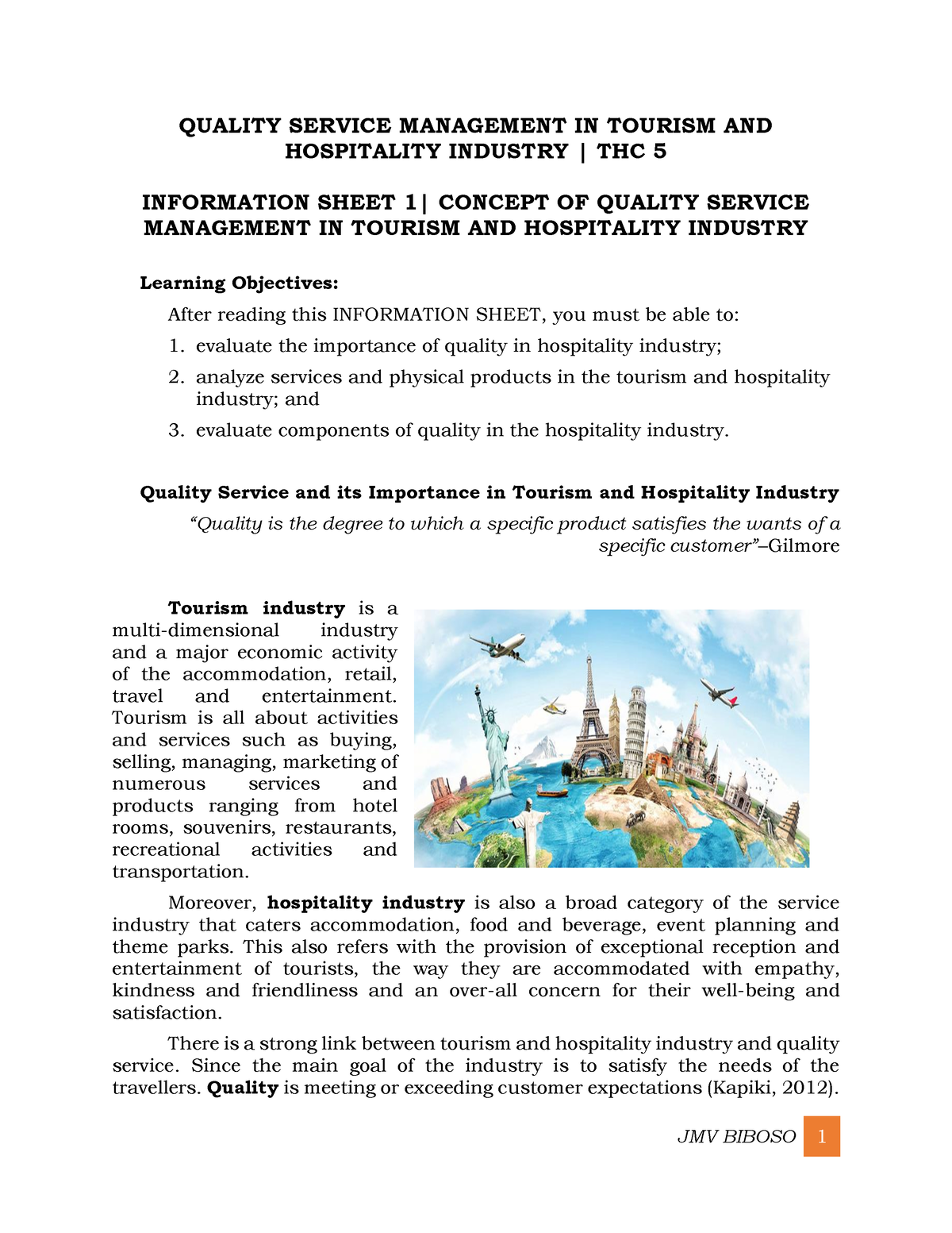 quality service management in tourism and hospitality expectations