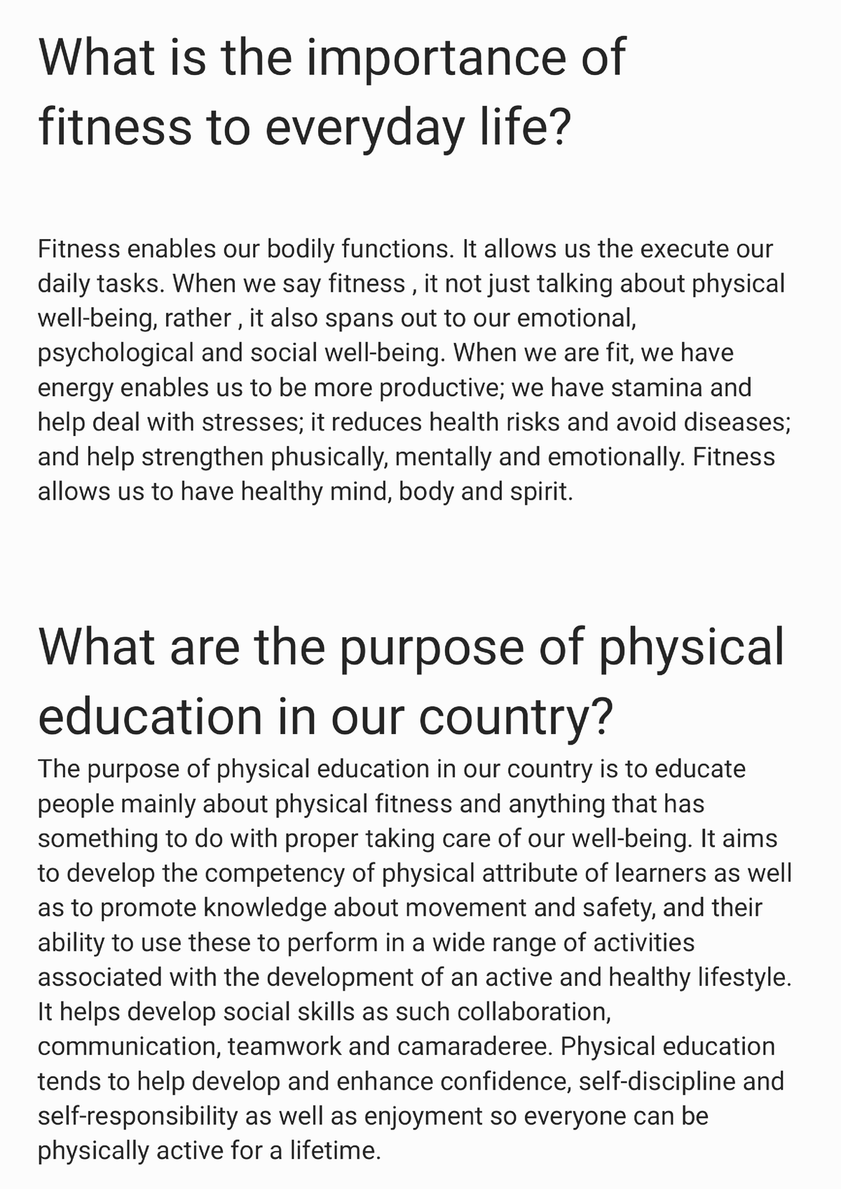 fitness essay questions