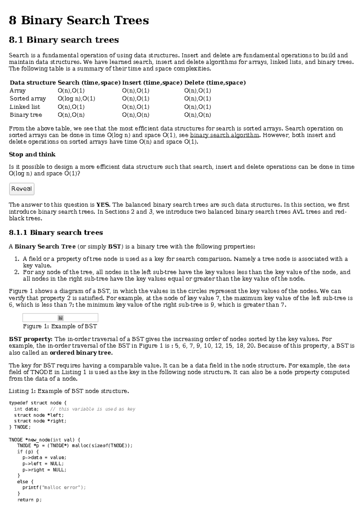L08 01 - Lecture notes - 8 Binary Search Trees 8 Binary search trees ...