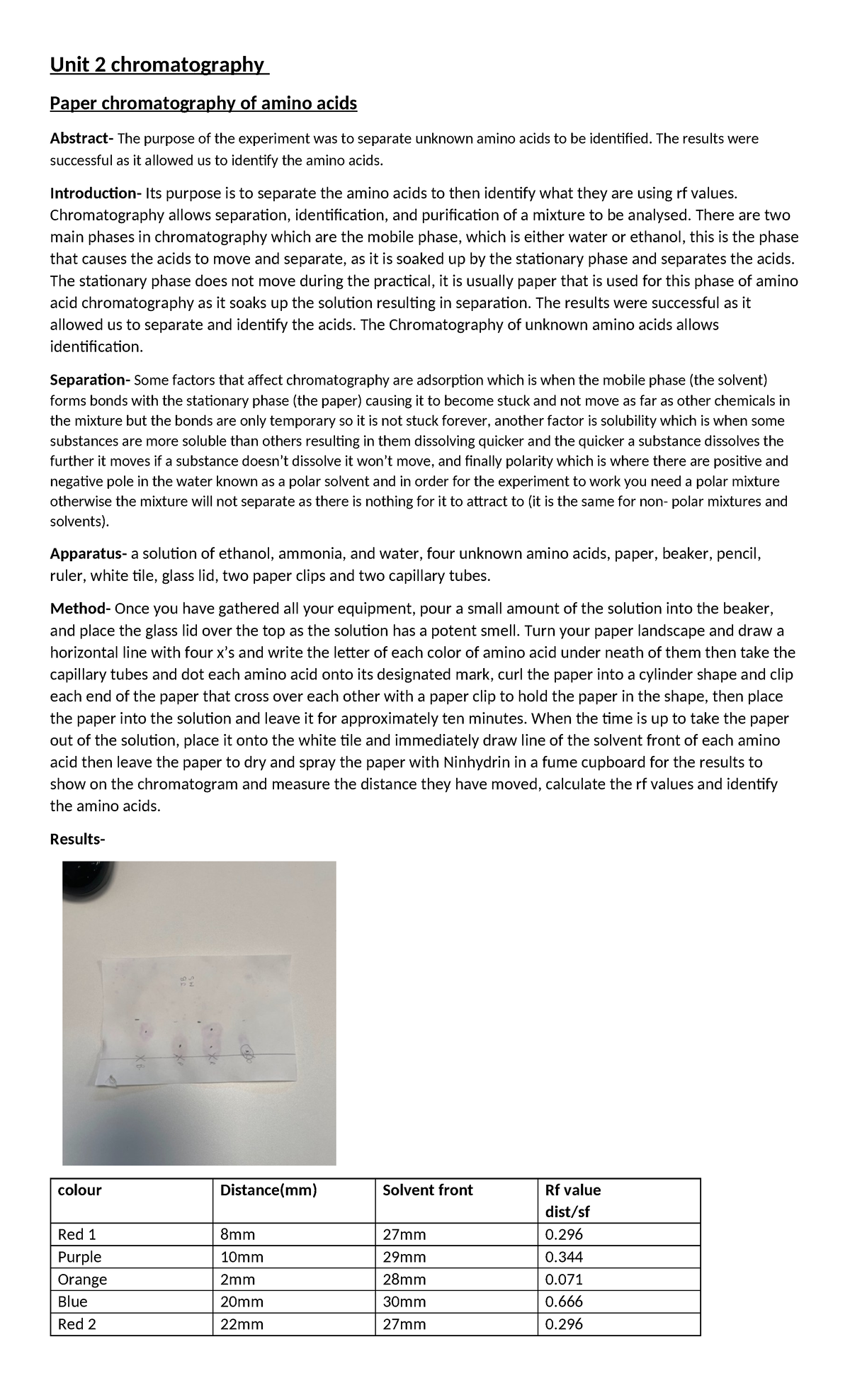 Unit 2c chromatography - Unit 2 chromatography Paper chromatography of ...