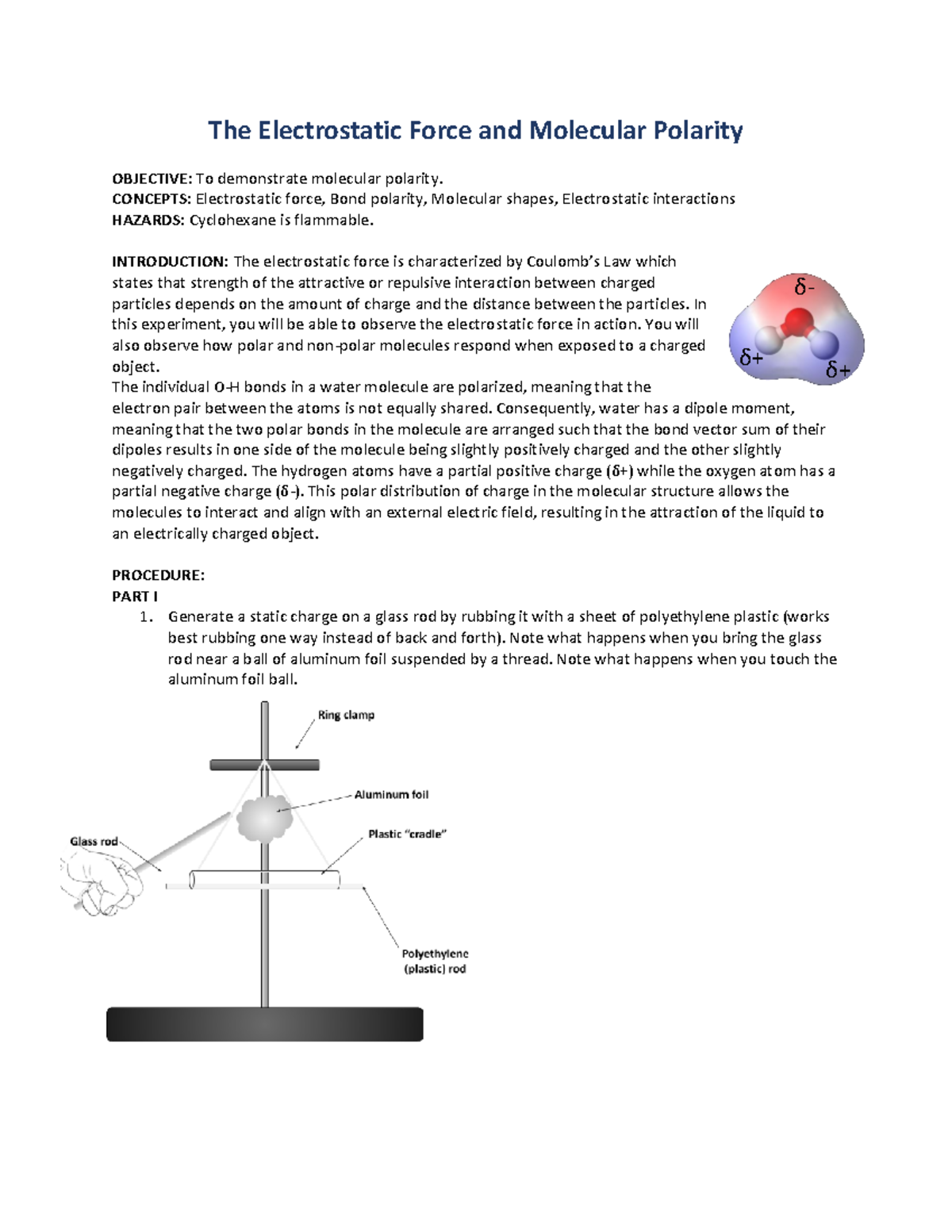 Updated Polarity of Molecules - The Electrostatic Force and Molecular ...