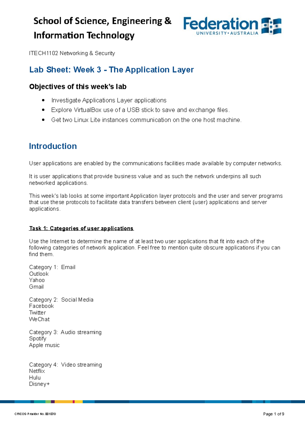 Week 3 Lab Sheet - The Application Layer - Information Technology ...