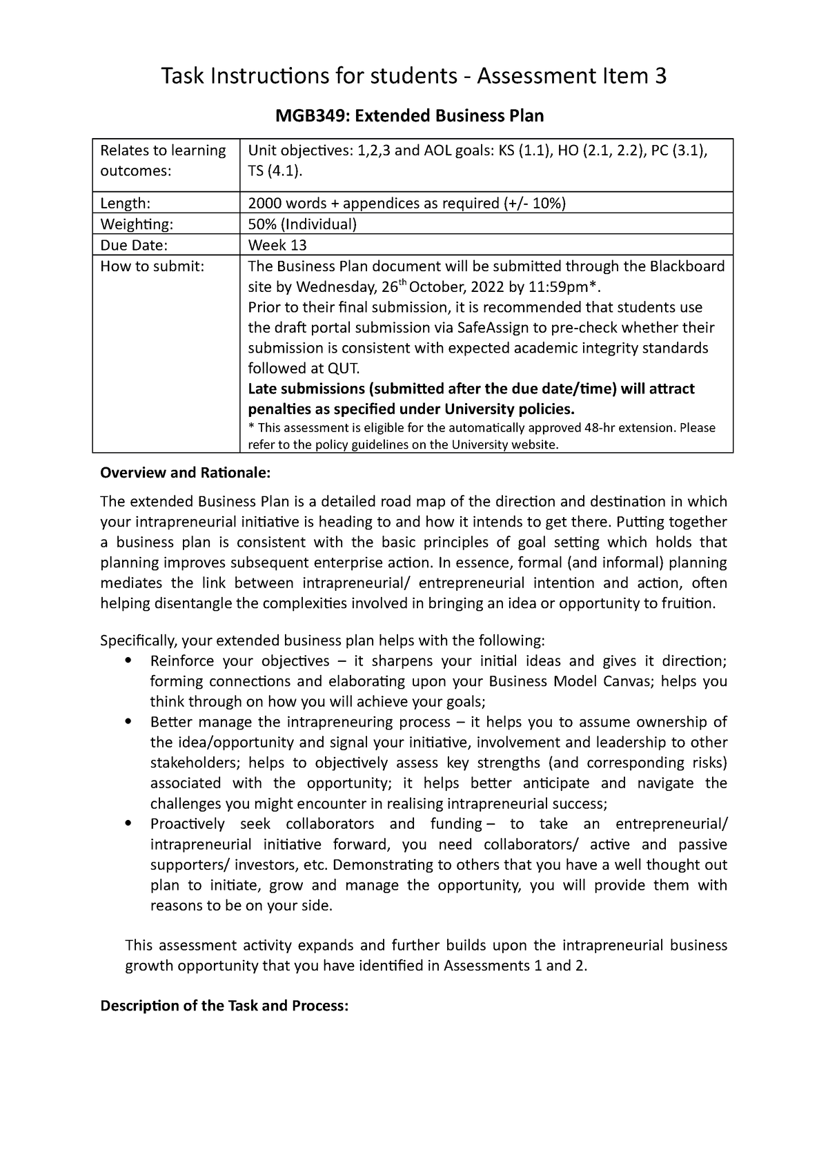 business plan assessment task