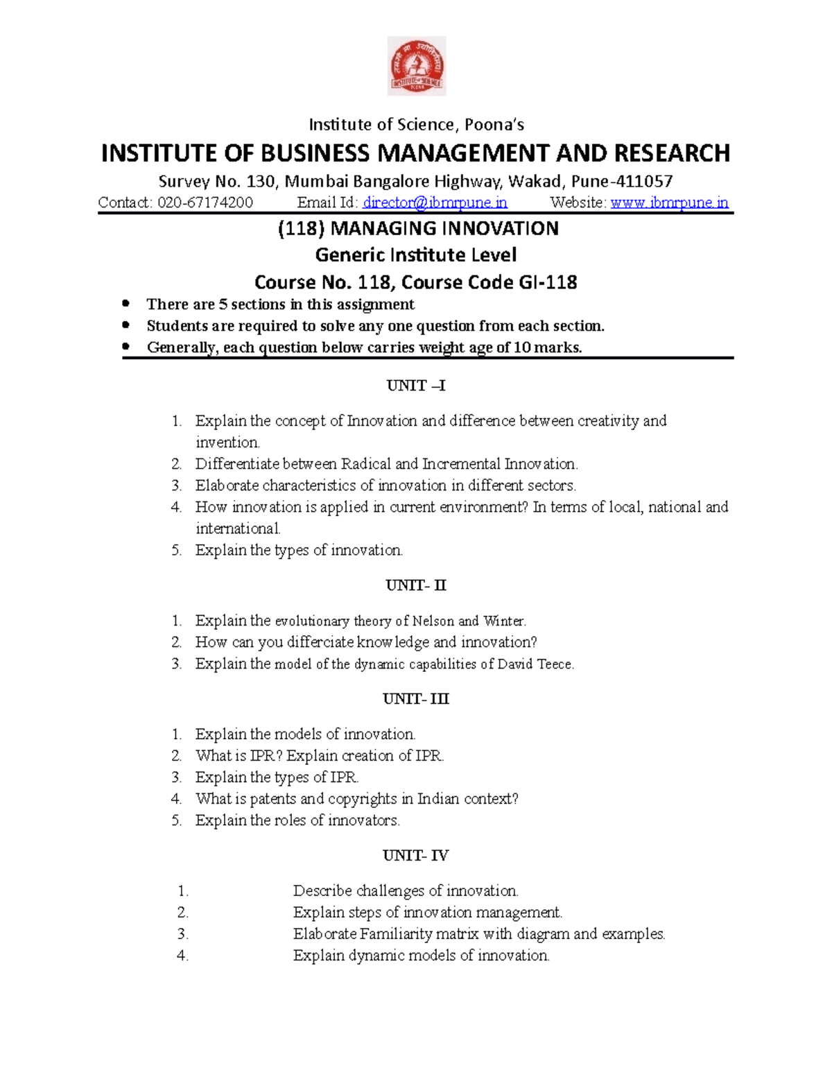 118- Managing Innovation - Institute of Science, Poona’s INSTITUTE OF ...