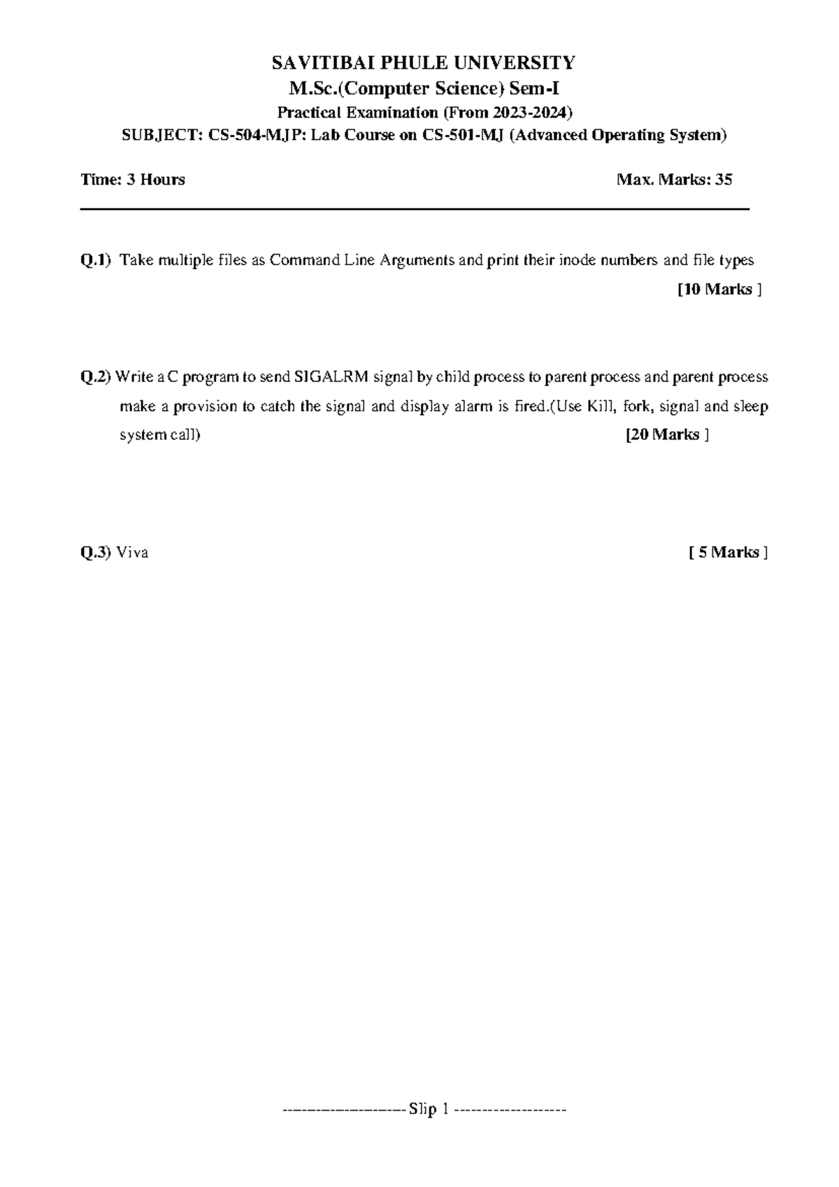 CS504 MJP AOS Slips - M.(Computer Science) Sem-I Practical Examination ...