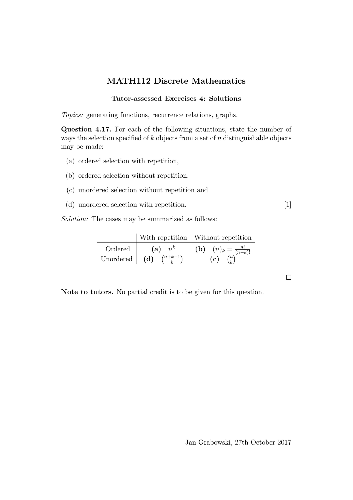 MATH112 Assessed Exercises 4 Solutions - MATH112 Discrete Mathematics ...