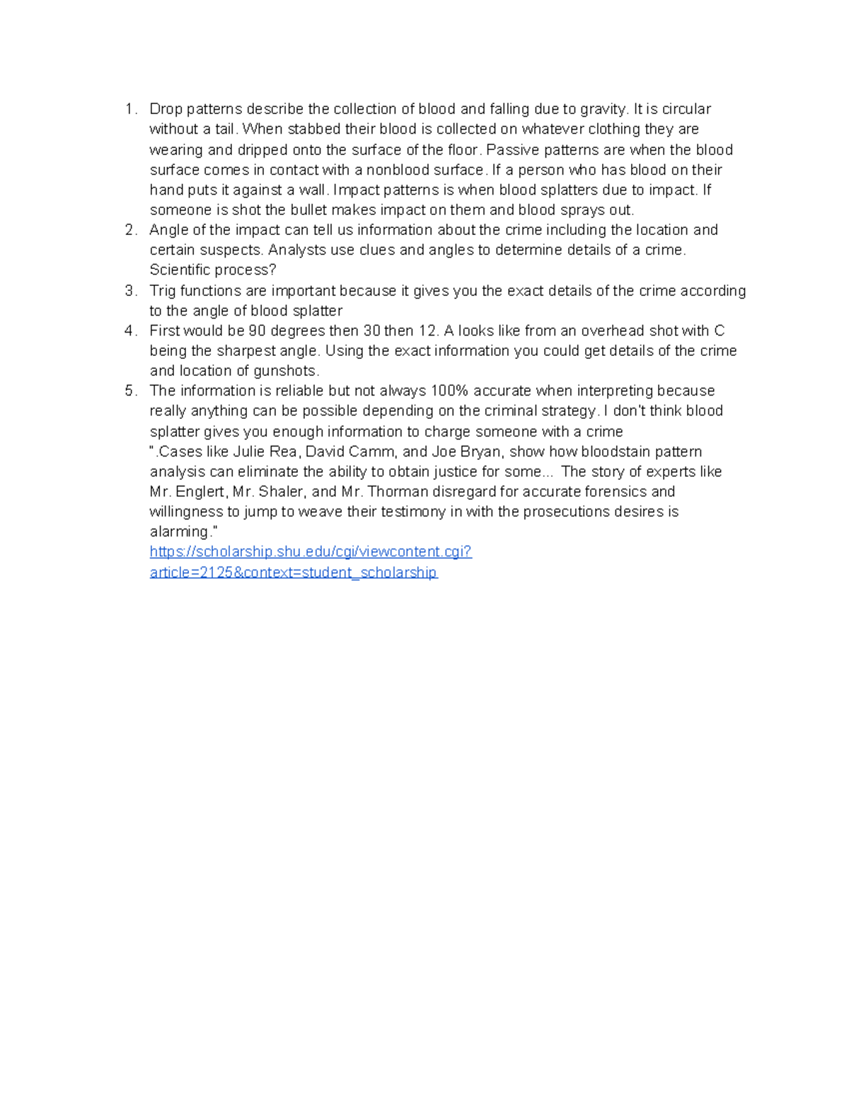 Unit 4 lab lab Drop patterns describe the collection of blood and falling due to gravity. It