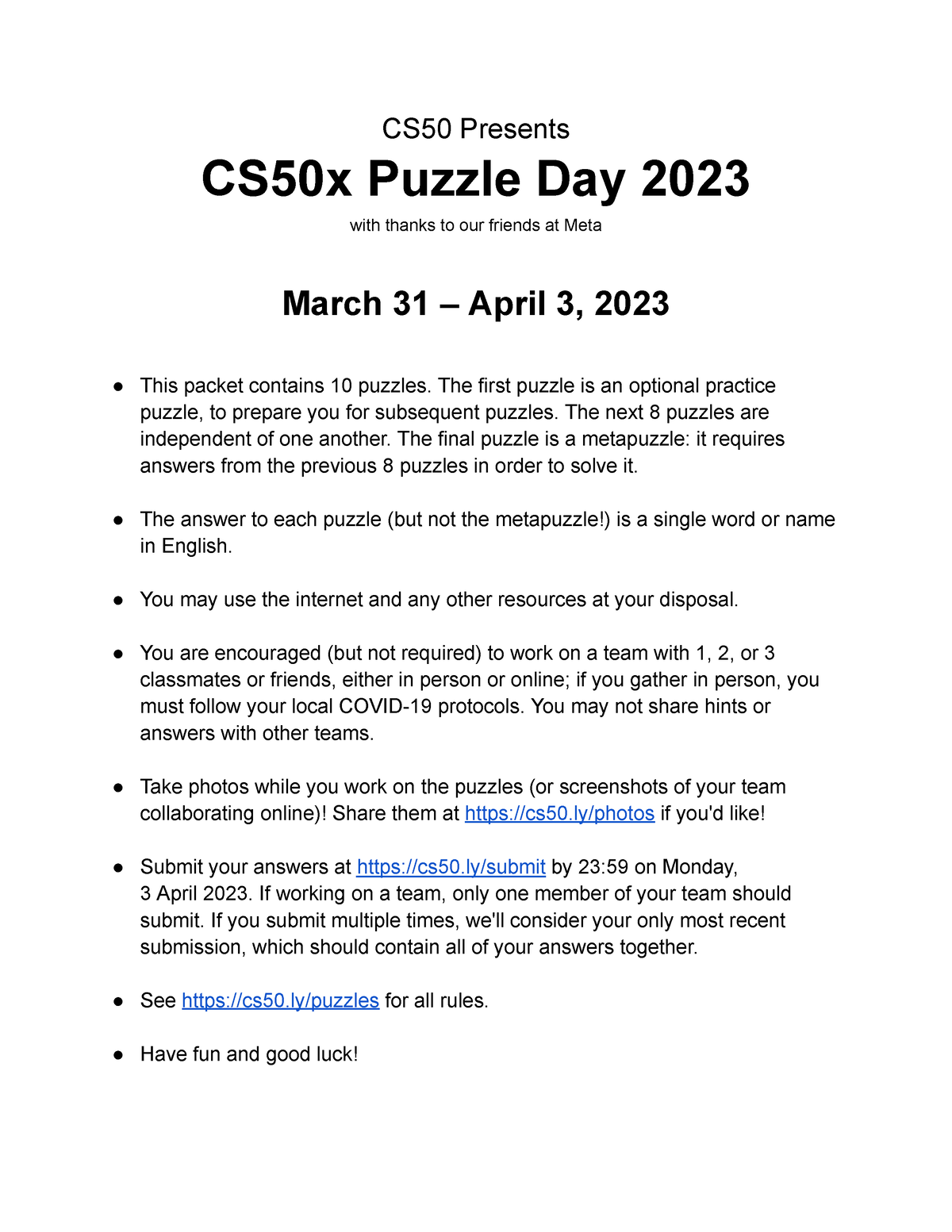 CS50 Puzzle Packet - CS50 Presents CS50x Puzzle Day 2023 With Thanks To ...