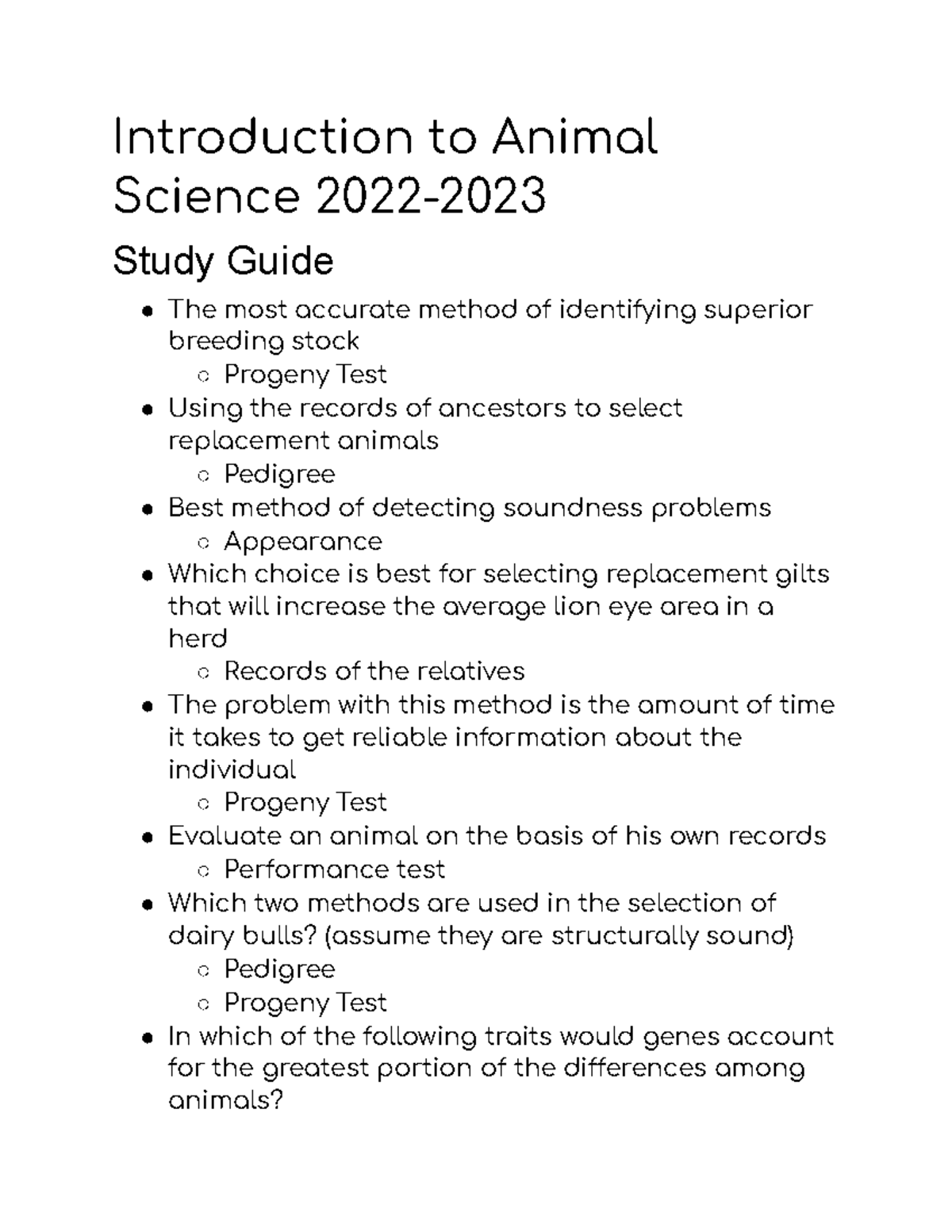 Animal notesss - notes - Introduction to Animal Science 2022- Study ...