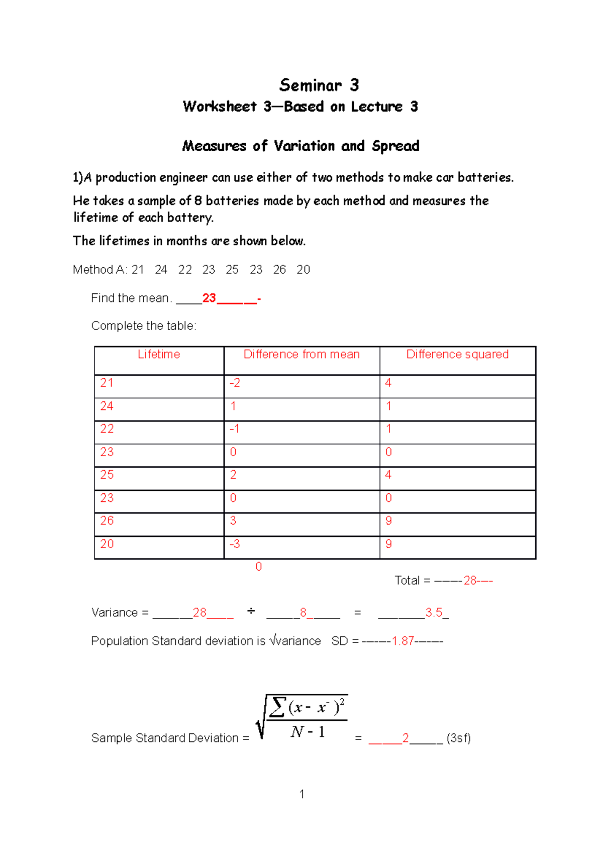 Seminar 3 solutions - Seminar 3 Worksheet 3—Based on Lecture 3 Measures ...