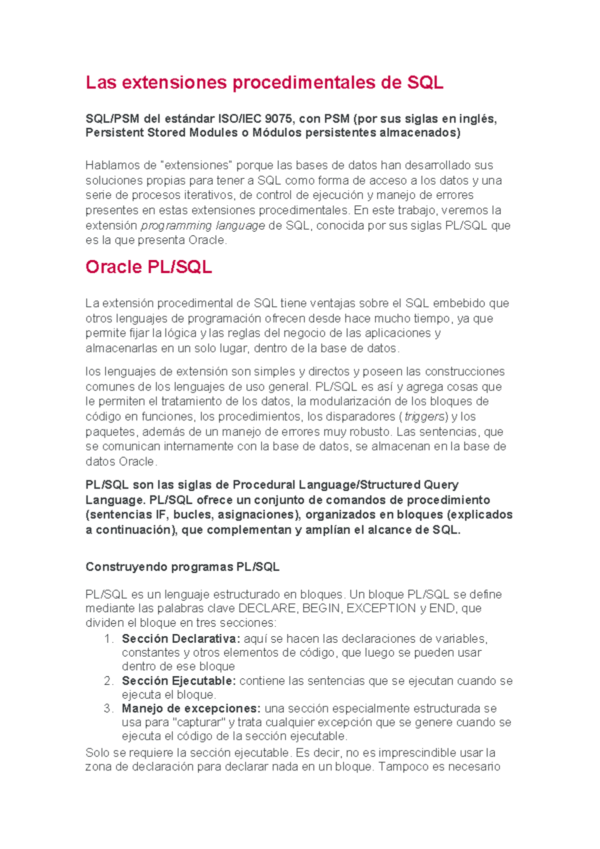 M4 - Resumen Base de Datos I - Las extensiones procedimentales de SQL ...