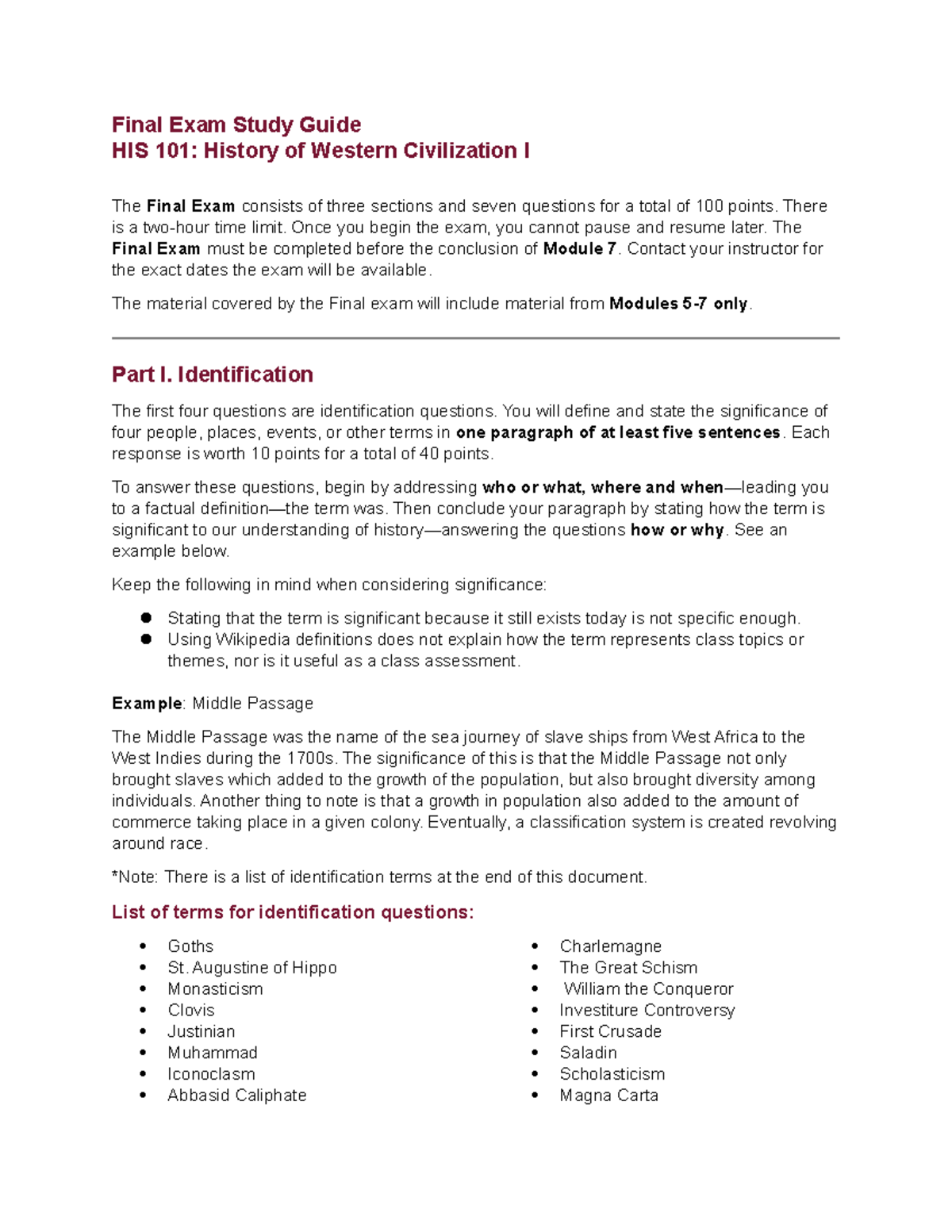 Updated Final Exam Study Guide HIS 101 SU21 - Final Exam Study Guide ...