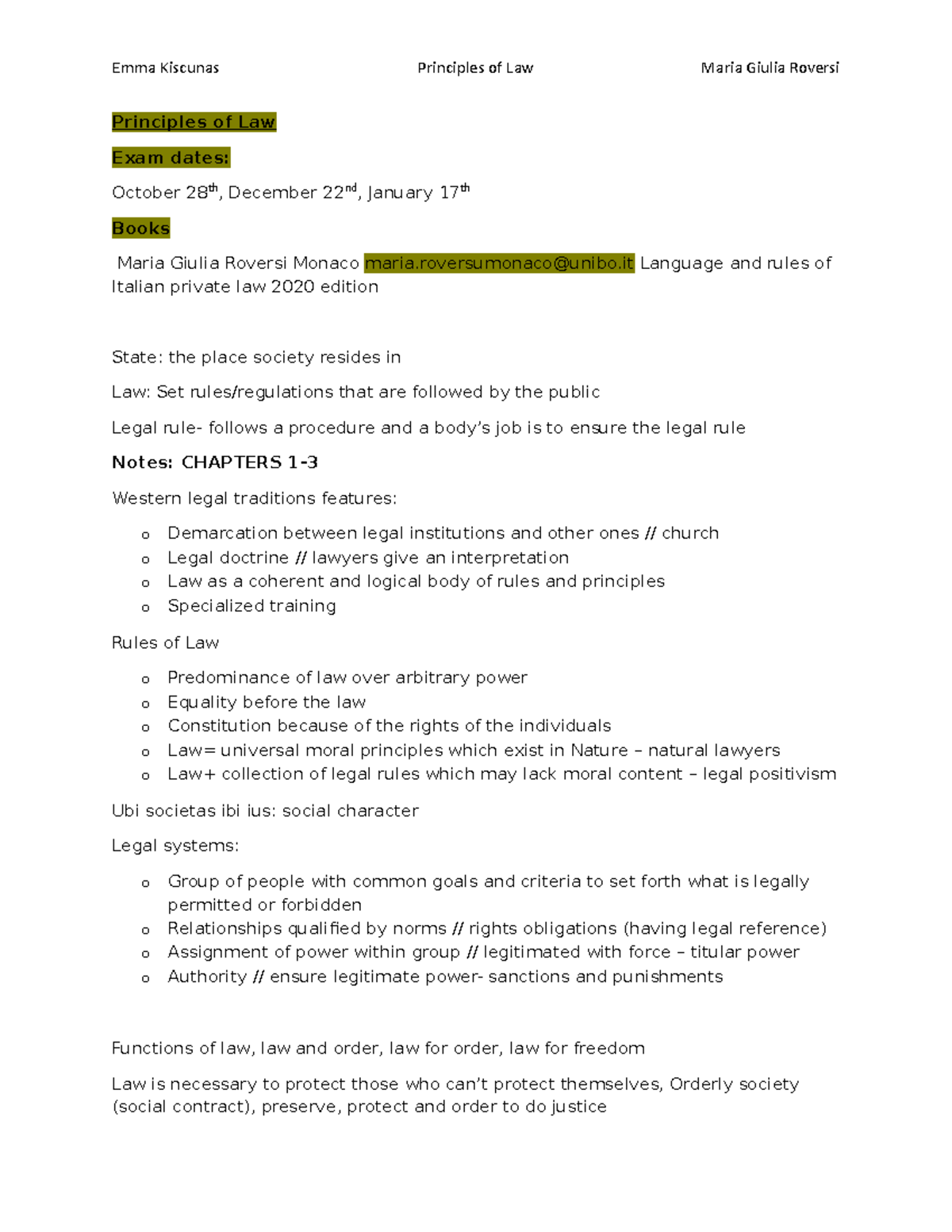 Principles Of Law Notes Principles Of Law Exam Dates October 28th