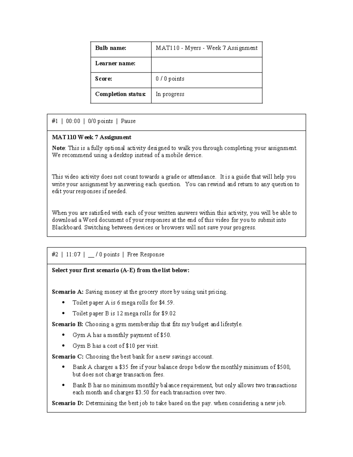 Copy - N/a - Bulb Name: MAT110 - Myers - Week 7 Assignment Learner Name ...