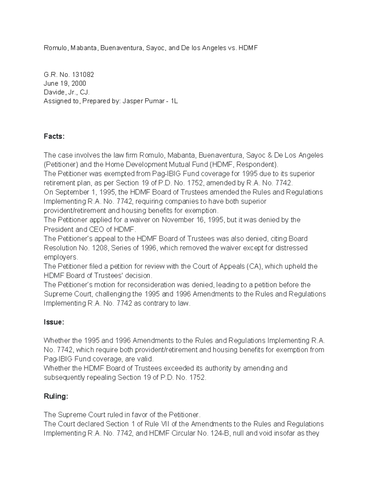 16.1 Romulo, Mabanta, Sayoc, Buenaventura, and De los Angeles vs. HDMF