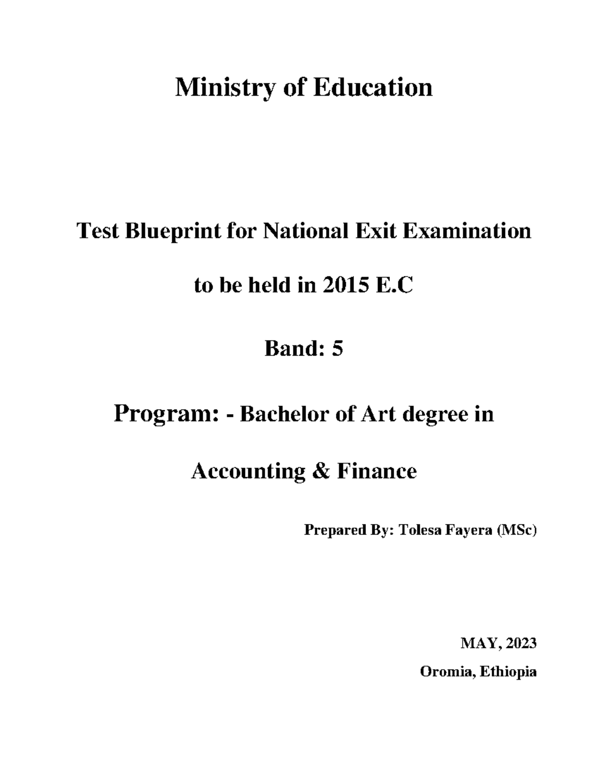 Accounting Exit Exam Blueprint - Ministry Of Education Test Blueprint ...