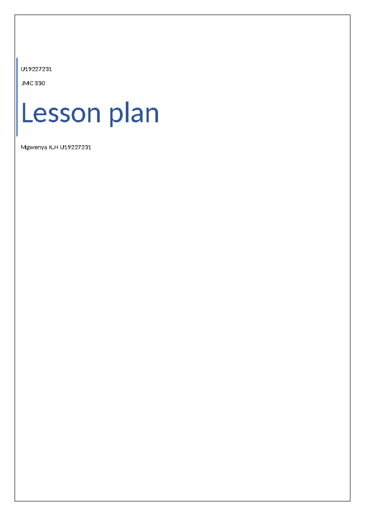 Proc Lesson plan - ####### U ####### JMC 330 Lesson plan ...