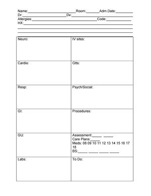 ICU cheatsheet MAIN - nursing nclex prep - DATE: Name: Age: Rm: Code ...