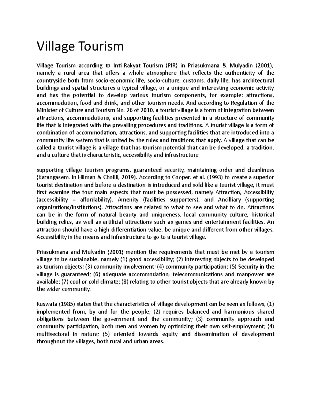 Village Tourism Definitions Village Tourism Village Tourism according