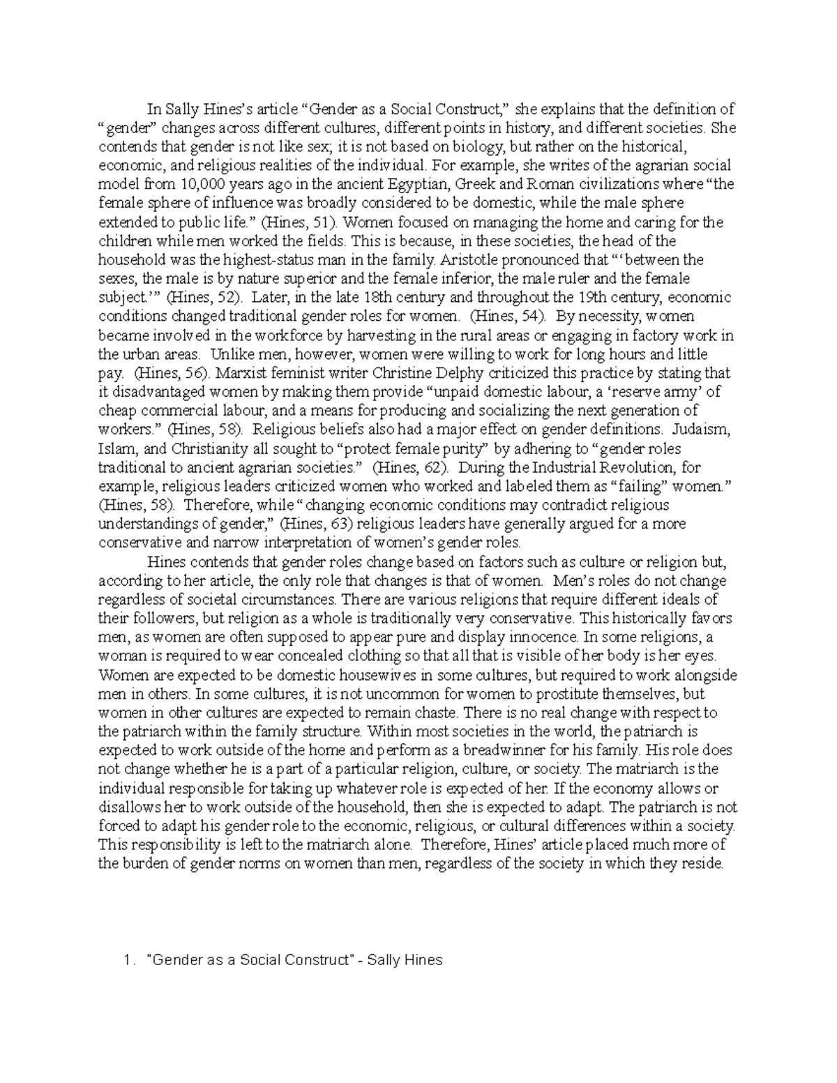 Gender as Social Construct In Sally Hines’s article “Gender as a