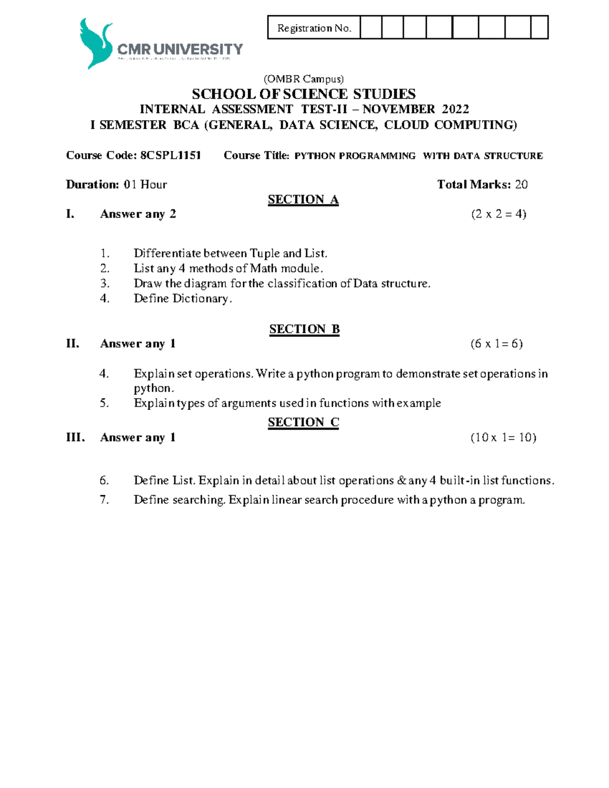 I BCA Python Internal Assessment Test-2 22-25 - (OMBR Campus) SCHOOL OF ...