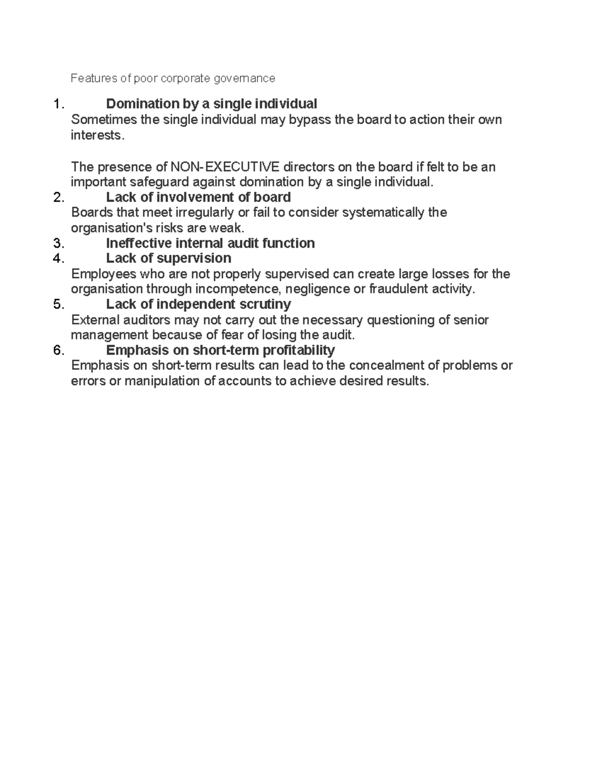 Features of poor corporate governance - Features of poor corporate ...