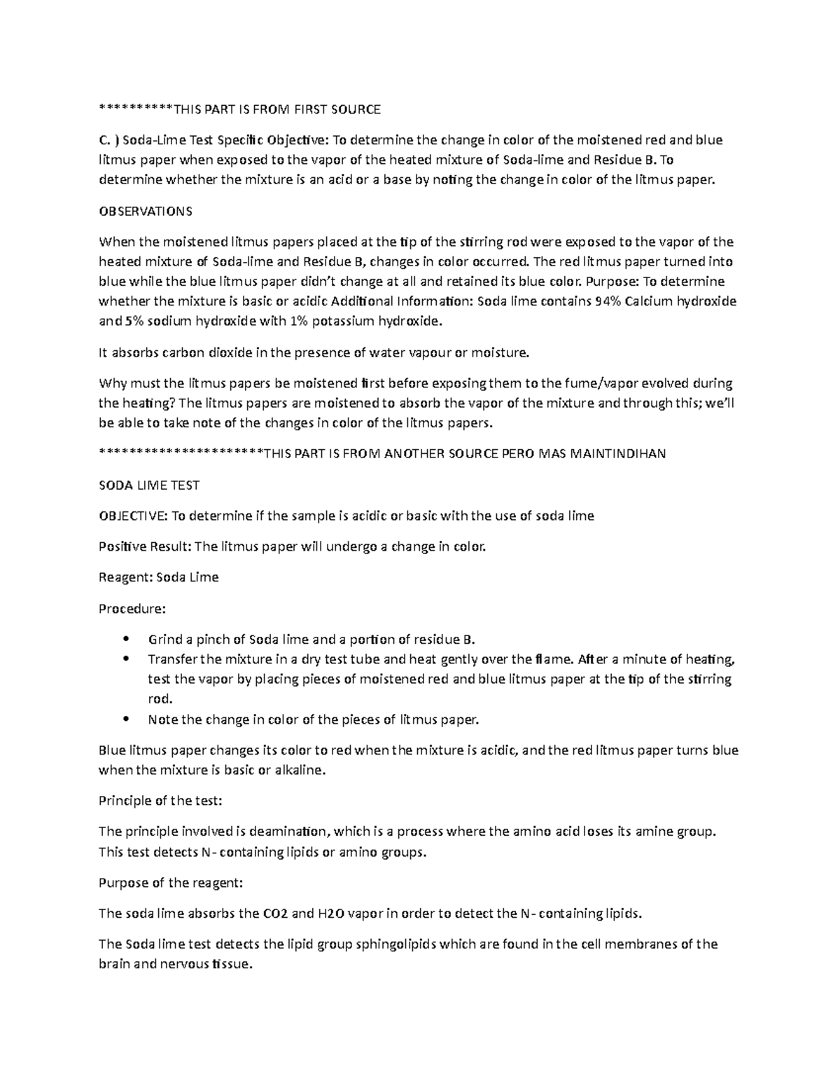 SODA LIME Reviewer notes **********THIS PART IS FROM FIRST SOURCE C