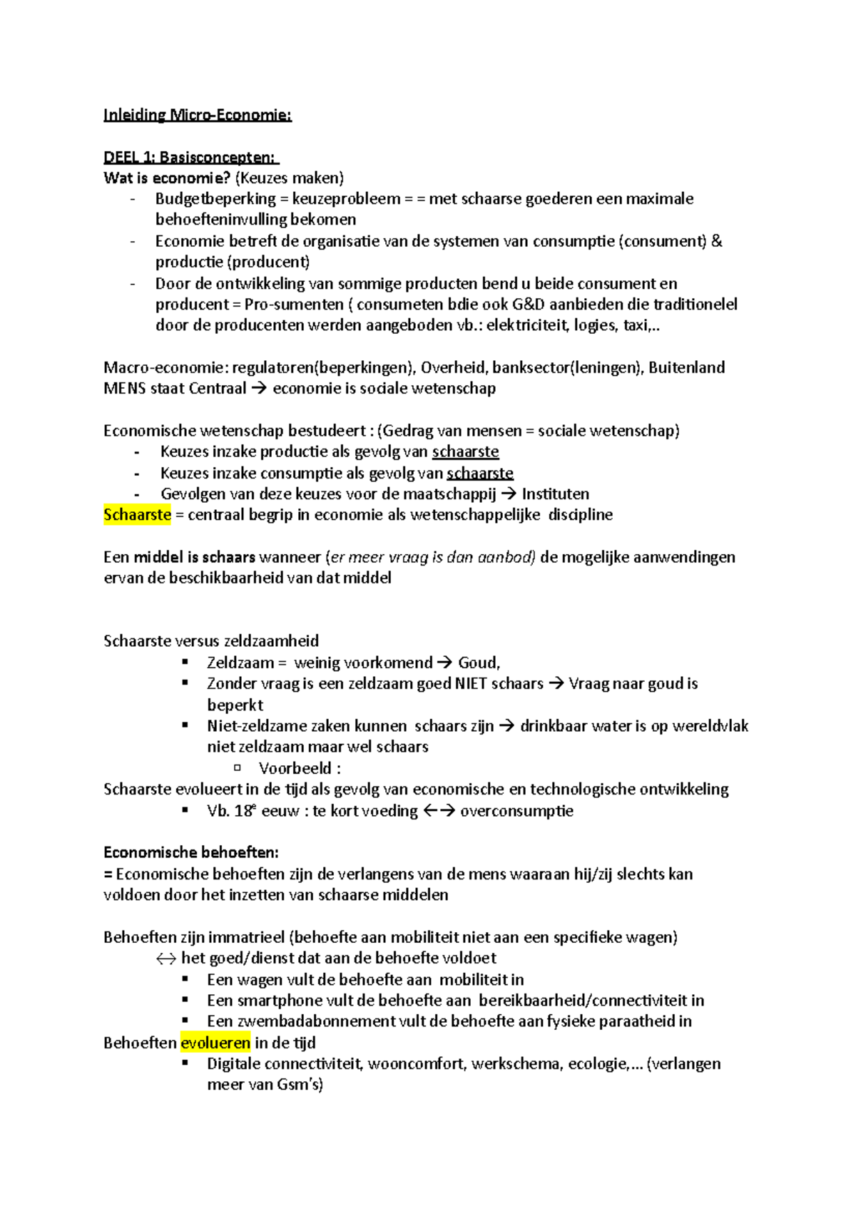 Inleiding Micro Economie - Inleiding DEEL 1: Basisconcepten: Wat Is ...