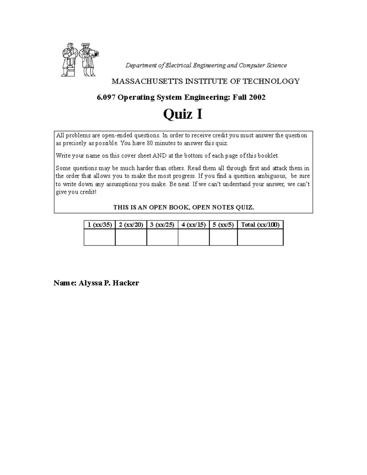 Ops sys eng exam 1 final - Operating System Engineering Exam 1 ...