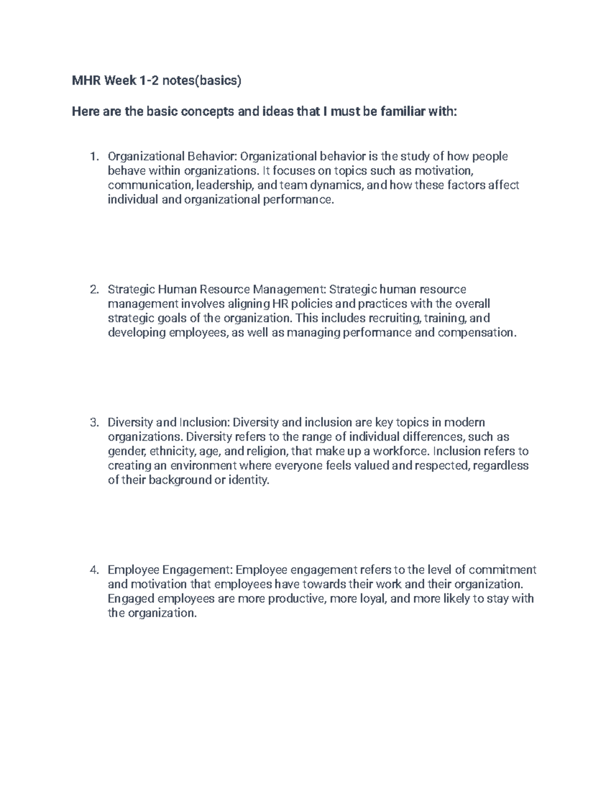 Mhr Study notes (week 1-2) - MHR Week 1-2 notes(basics) Here are the ...