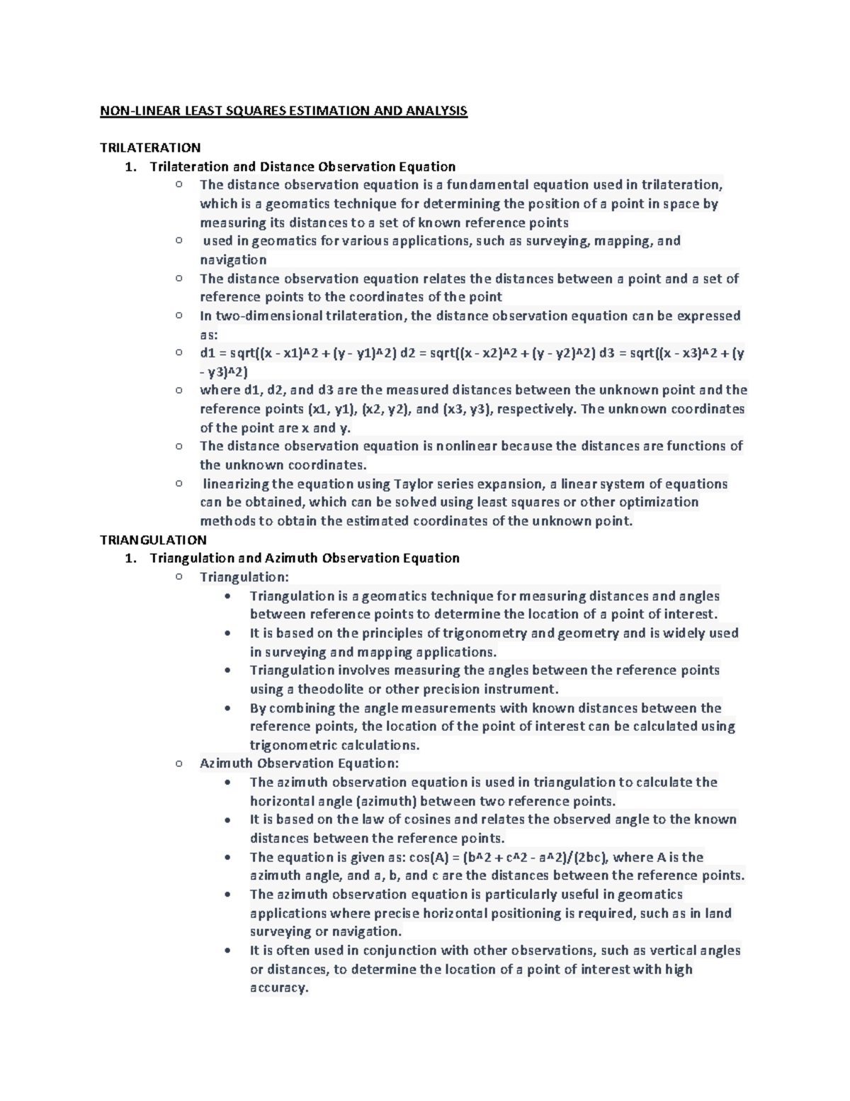 CVL 352 L5 - Lecture Summary - NON-LINEAR LEAST SQUARES ESTIMATION AND ...