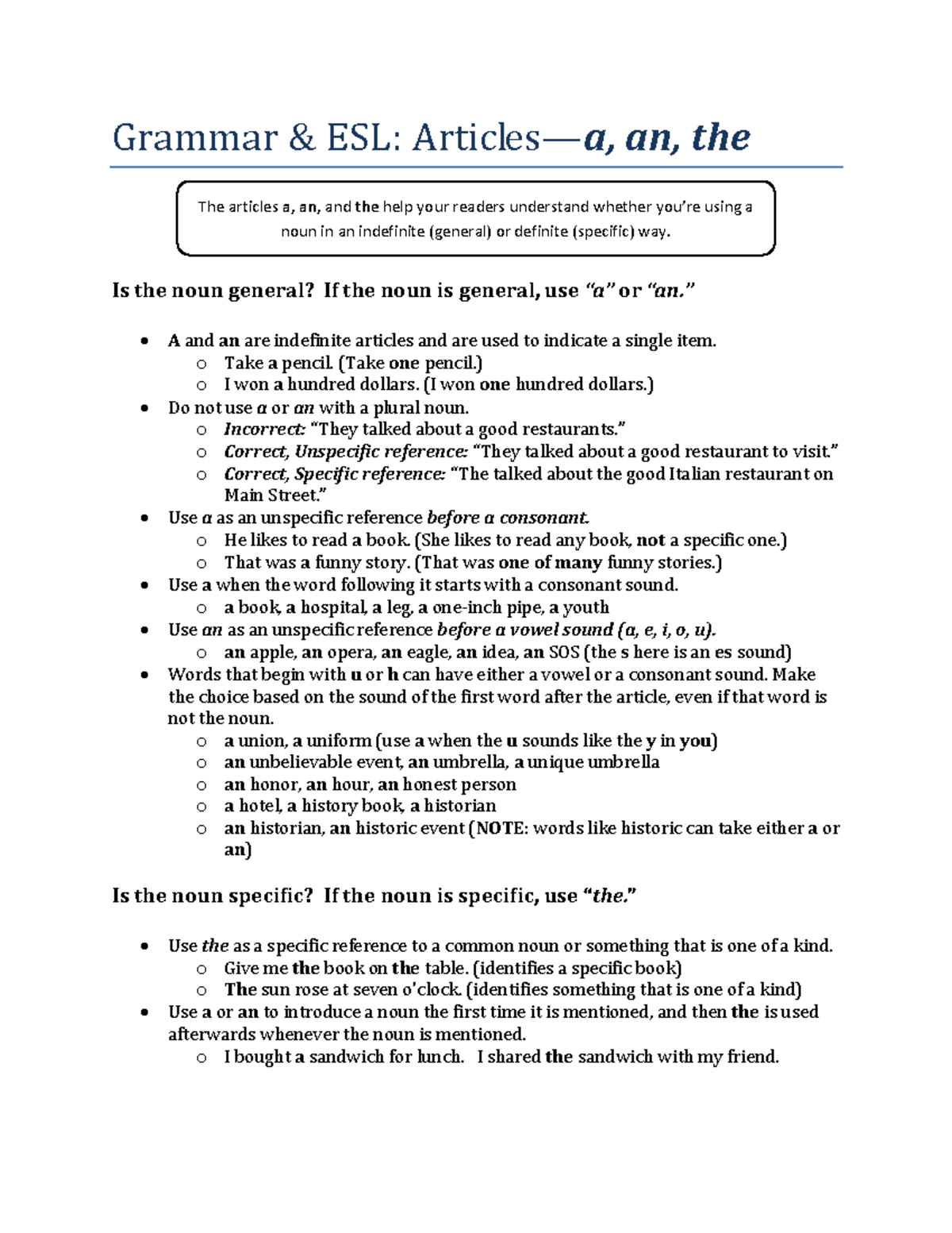 Articles In English Grammar Grammar ESL Articles A An The Is 