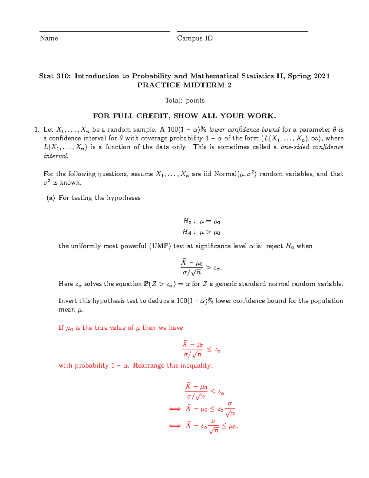 Sp21 Practice MT 2 Sols - spring 21 - Name Campus ID Stat 310 ...