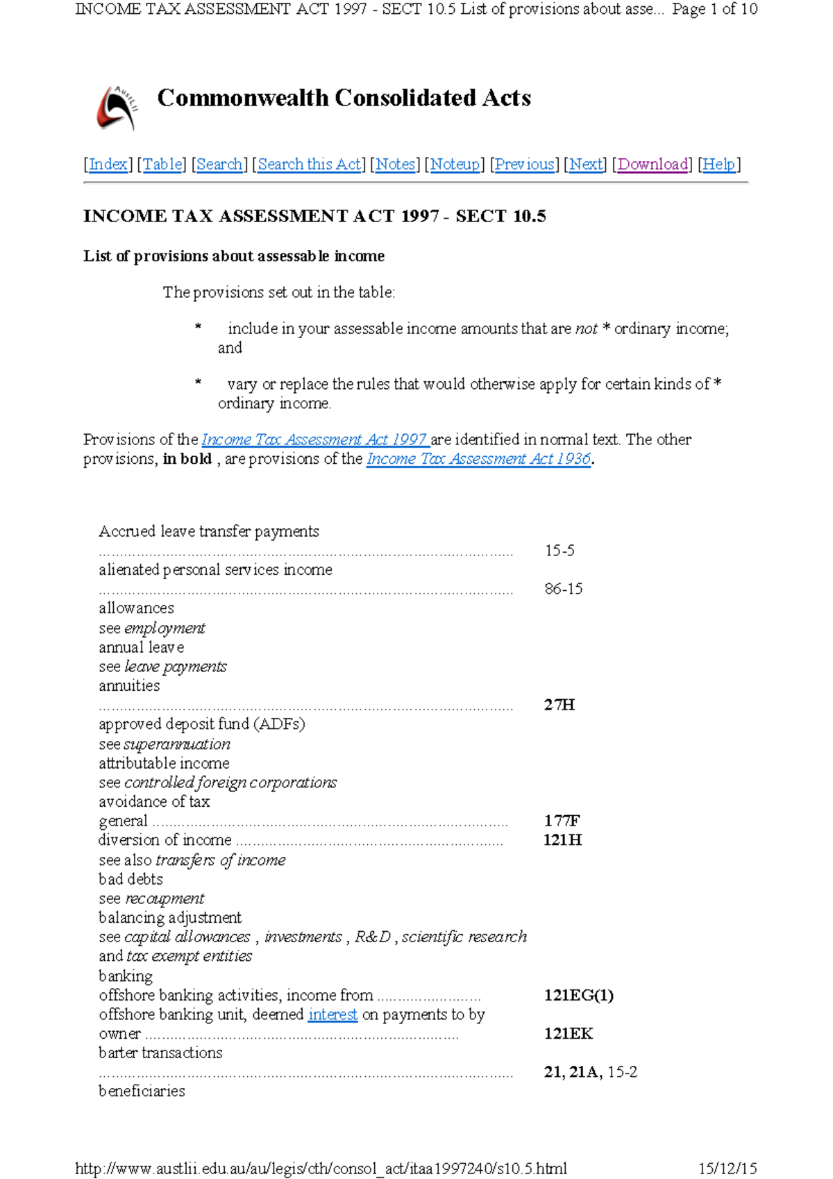 S10-5 List of statutory income - Commonwealth Consolidated Acts [Index ...