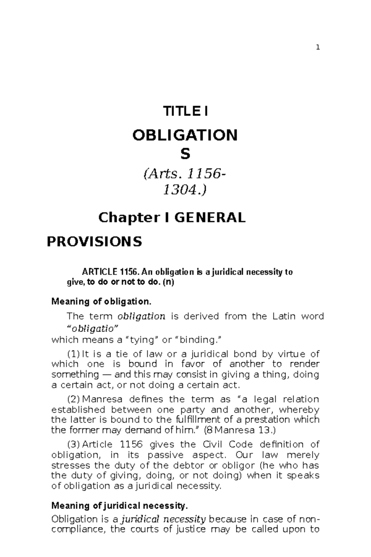 Obligations And Contracts By Hector De Leon Book - TITLE I OBLIGATION S ...