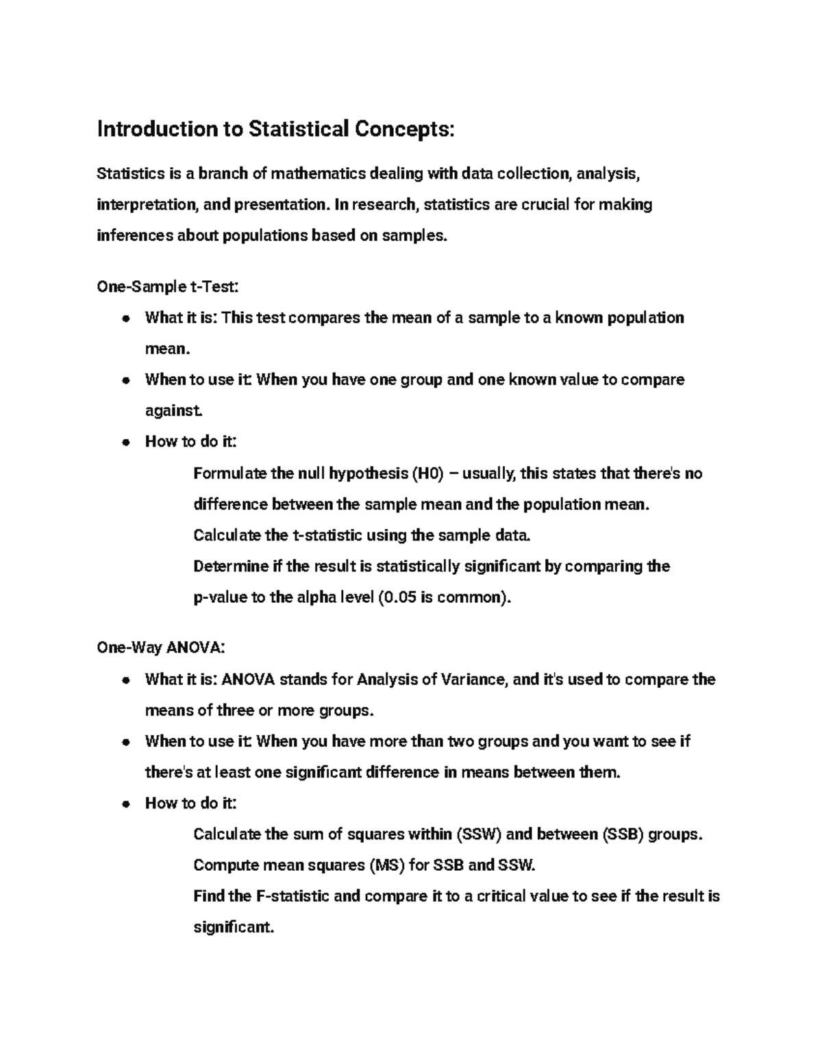 Stats Final Notes - Introduction to Statistical Concepts: Statistics is ...