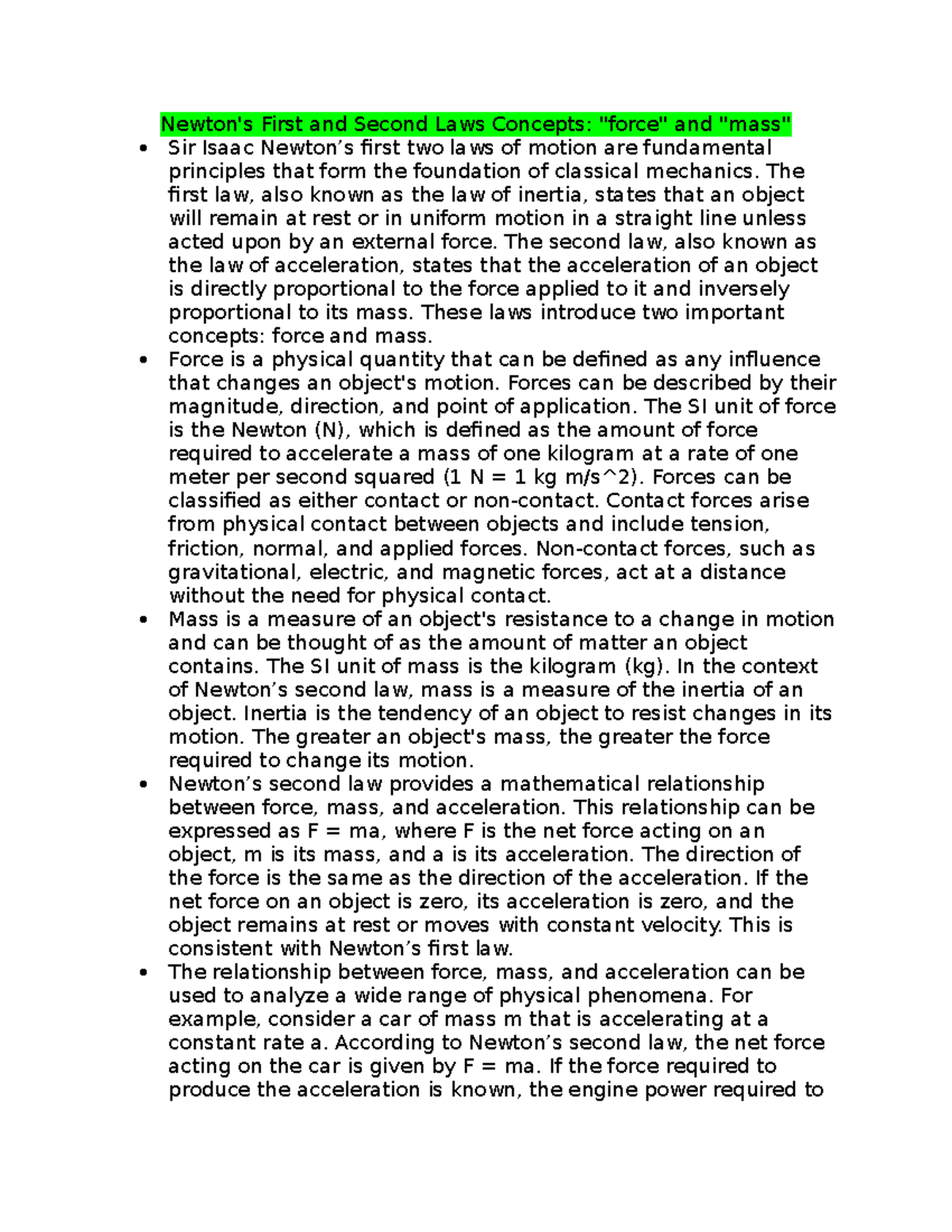 Newton's First and Second Laws Concepts - The first law, also known as ...