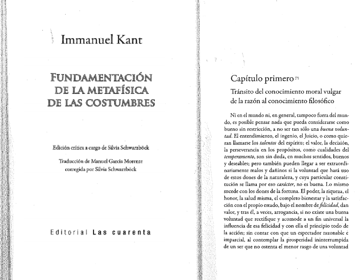 6 Kant. Fundamentación de la metafísica de las costumbres - psicologia