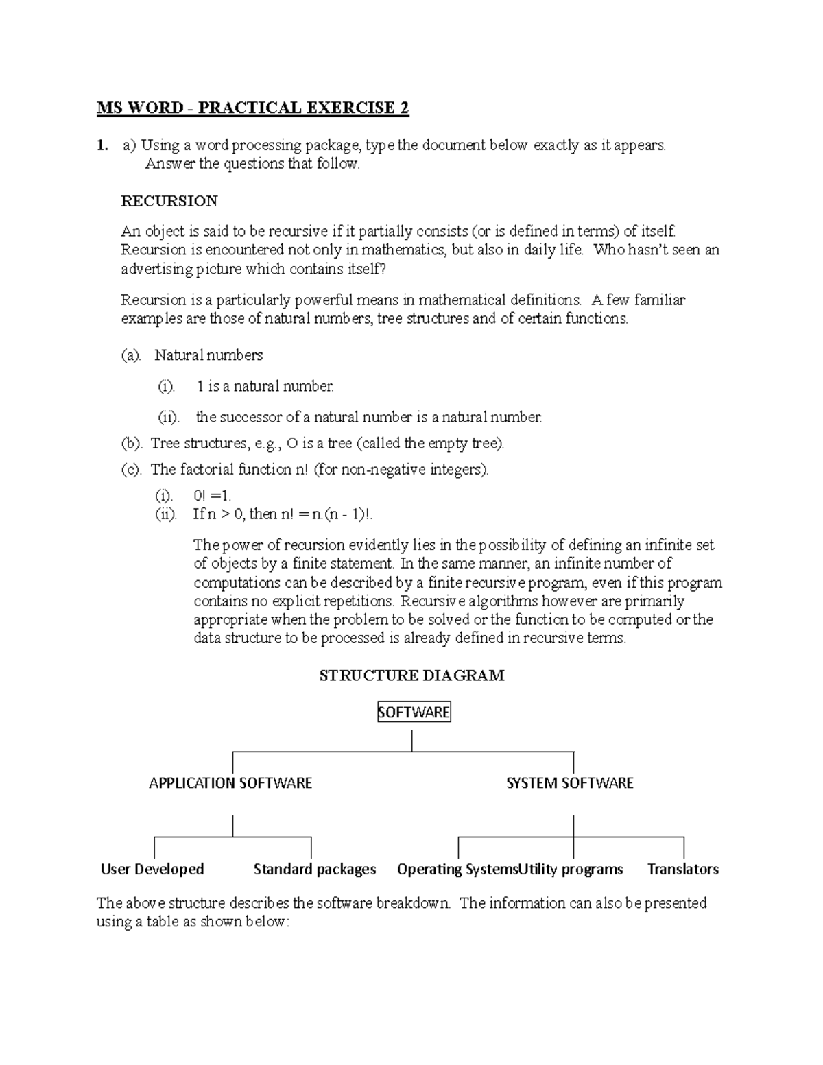 MS WORD practical exercise 2 - SOFTWARE User Developed Standard ...