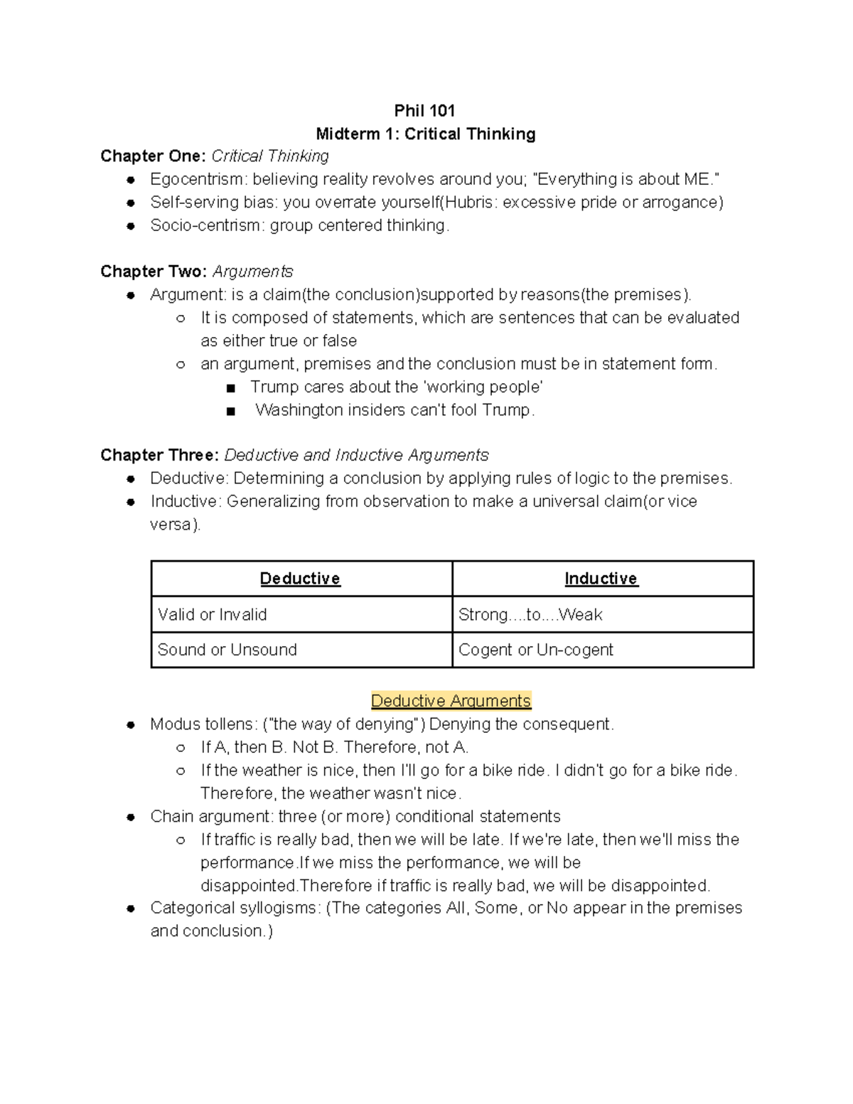 Phil 101 Midterm 1 Study Guide - Phil 101 Midterm 1: Critical Thinking ...