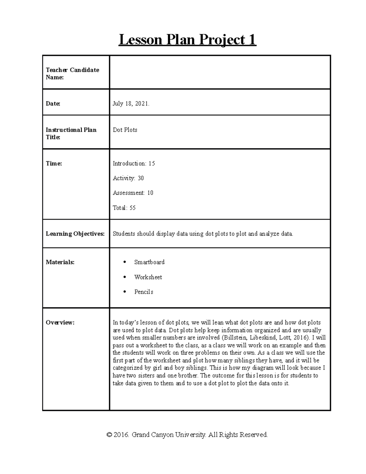 MAT 151 Lesson Plan 1 - Lesson Plan Project 1 Teacher Candidate Name ...