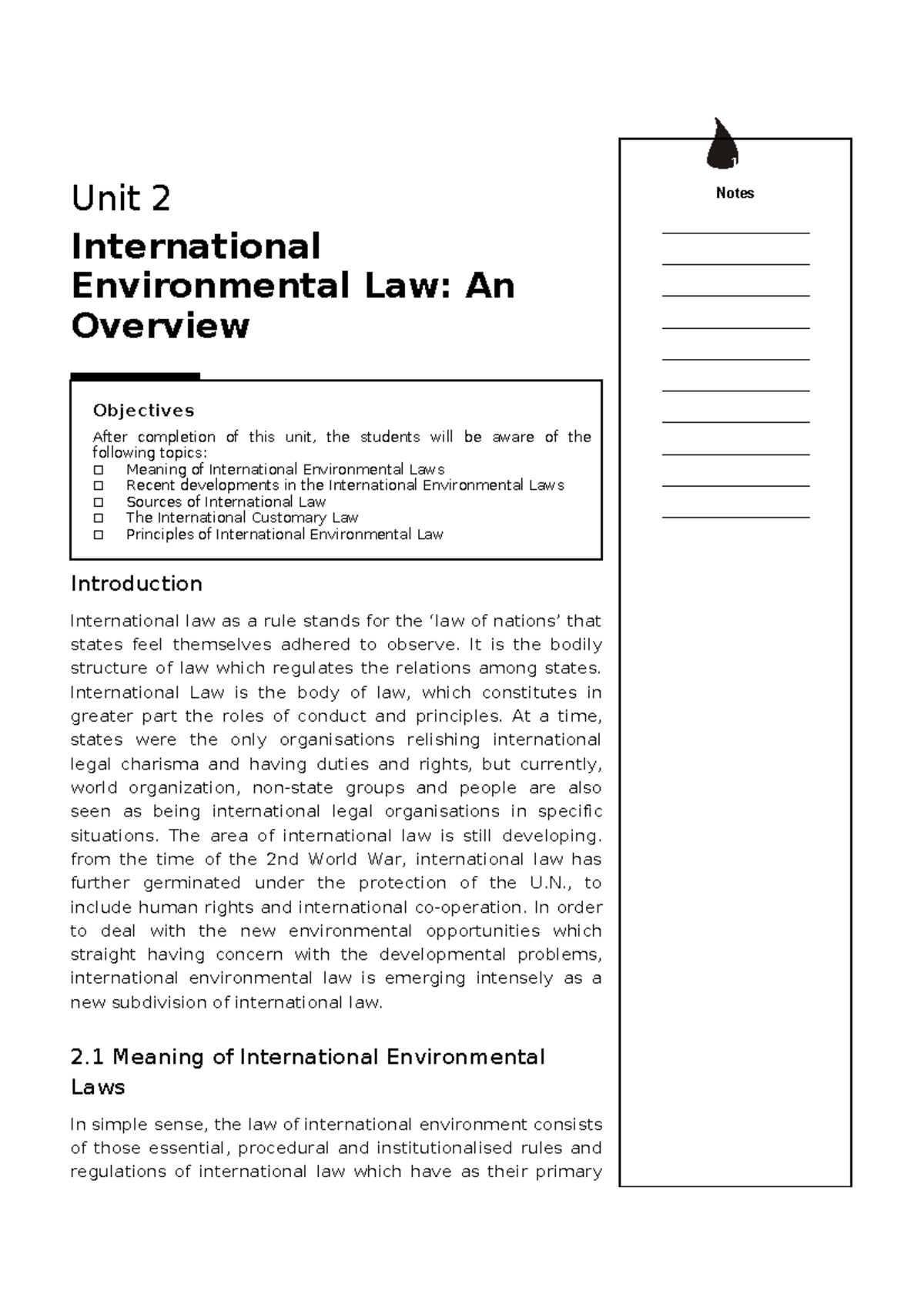 International Environmental Law PDF Notes Unit 2 International 