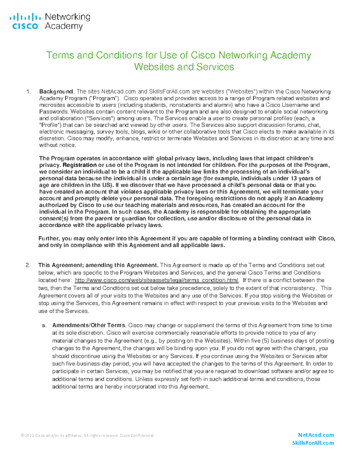 Cisco networking academy terms and conditions oct 2021 english ©2021