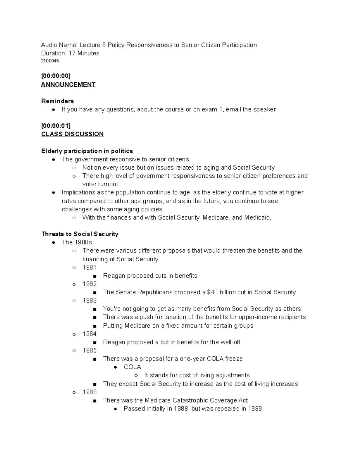 Module 5: Policy Responsiveness to Senior Citizen Participation Summary ...