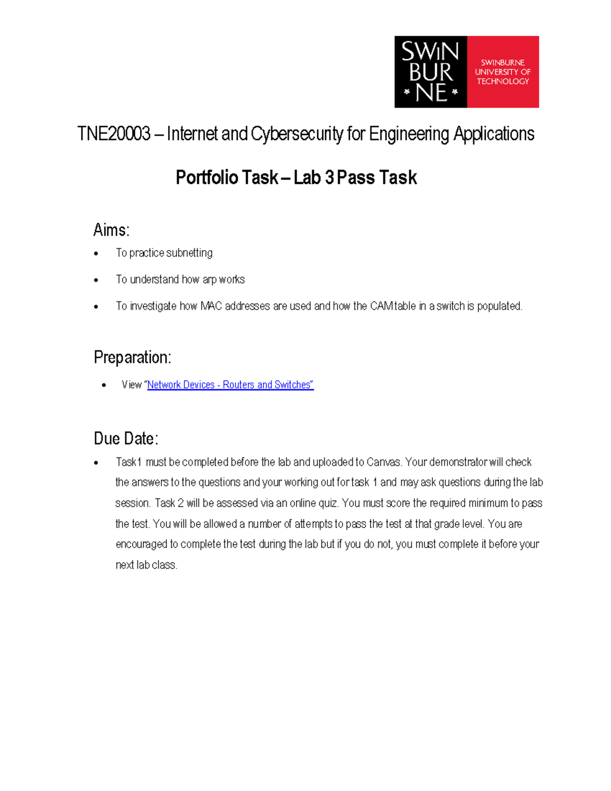 TNE2000 3 Lab3-P-2 - Lab 3 - TNE20003 – Internet and Cybersecurity for ...