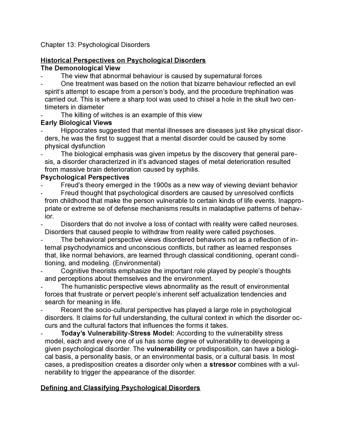 psychological disorders assignment chapter 13