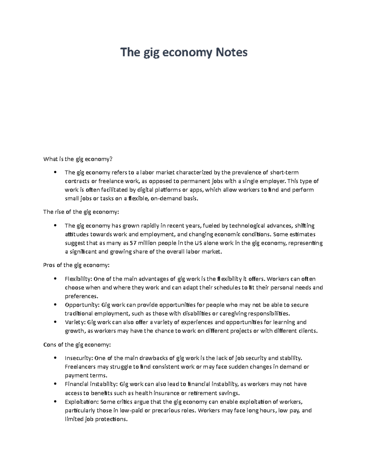 Introduction to Business BUSI101 notes 3 - The gig economy Notes What ...