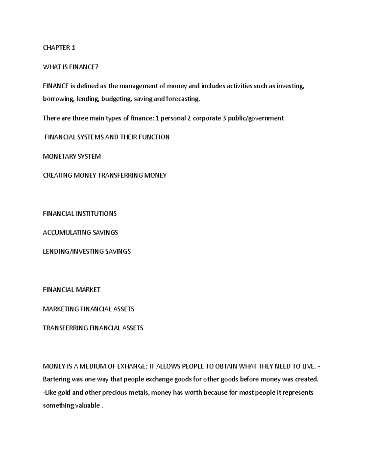 Lesson 1 Prelim Banking And Finance - Chapter 1 What Is Finance 