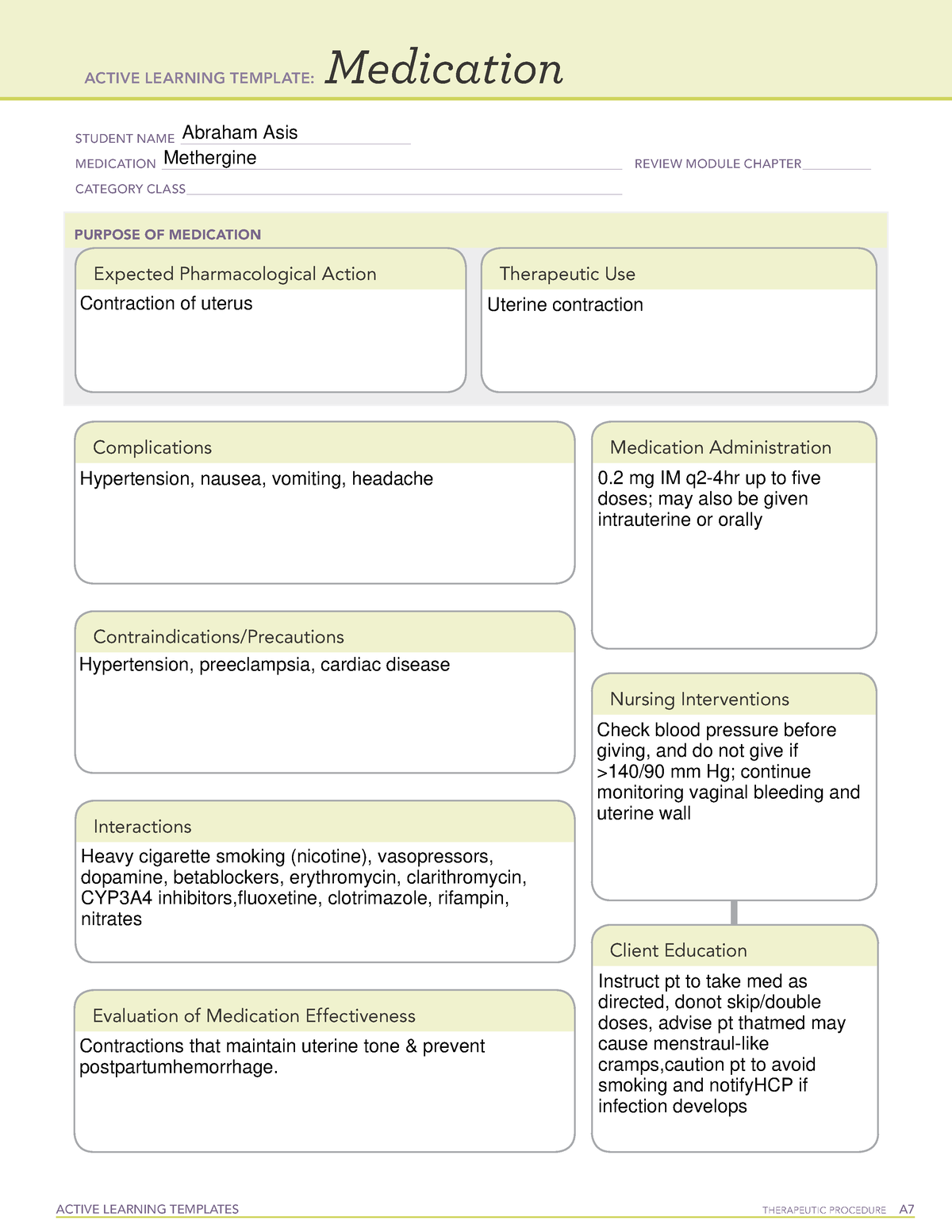 Active Learning Template medication [Methergine] - ACTIVE LEARNING ...